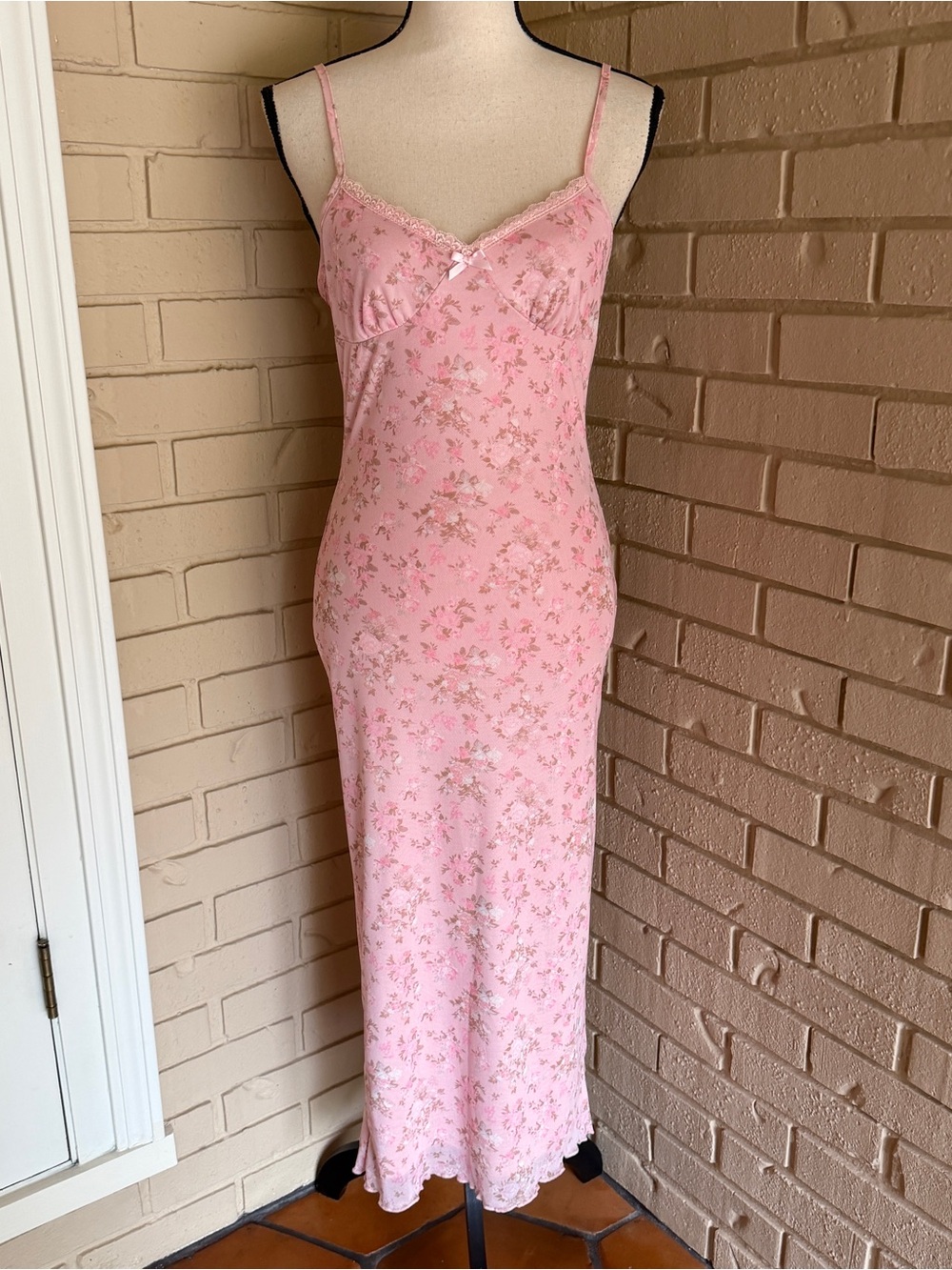 Pink Coquette Floral Ruffle Hem Bodycon Midi Dress Fairy Going Out Babydoll Sz 6